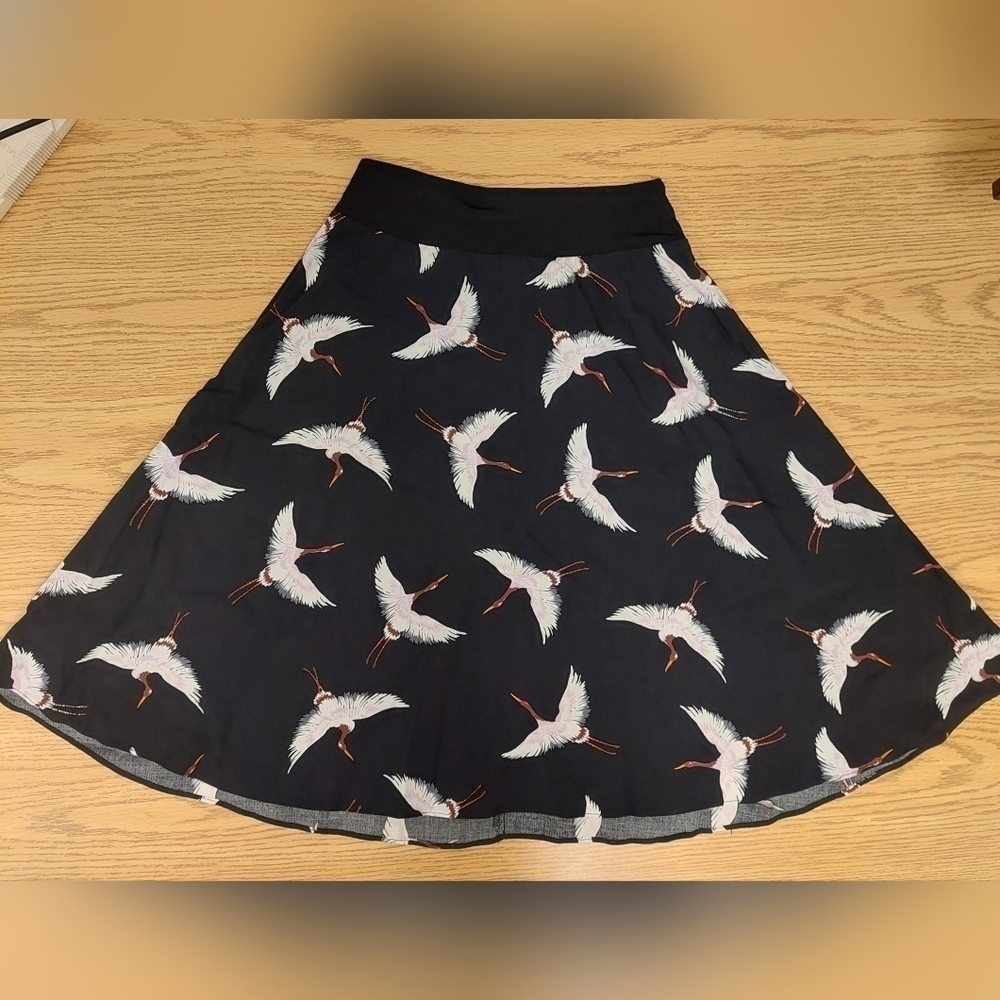 PINK MUCHACHA A-Line Black Skirt with Crane Print made in Quebec Canada
